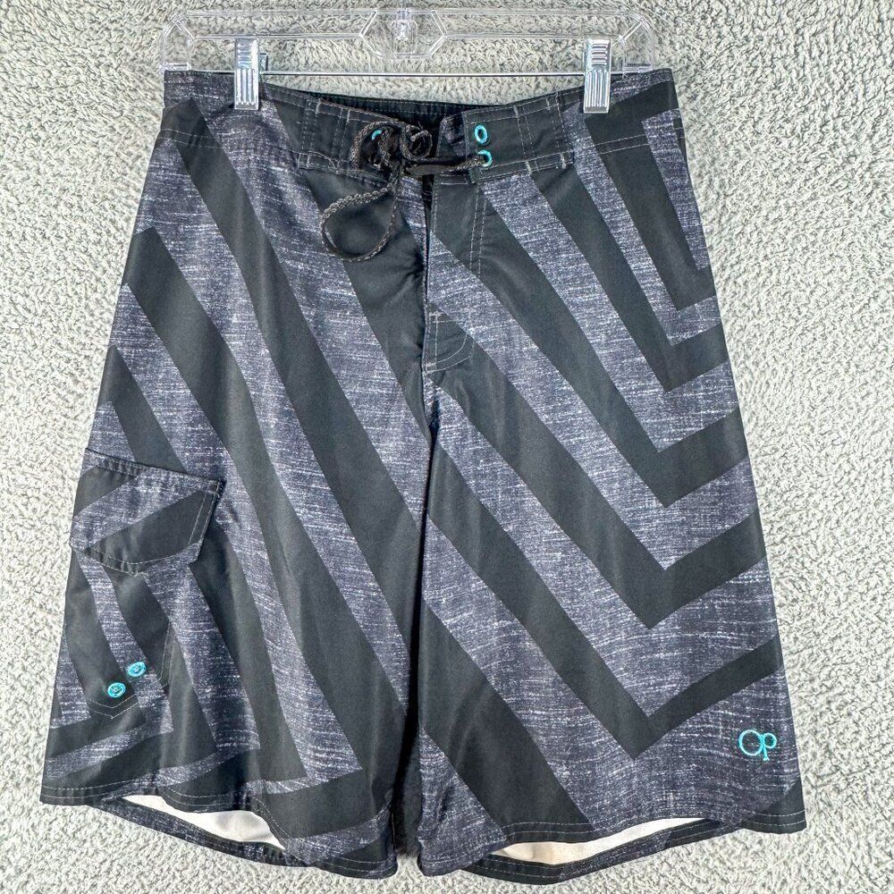 OP 4 Way Stretch BoardShorts Mens 28‎ Black Gray Ocean Pacific Beach Pool Summer
